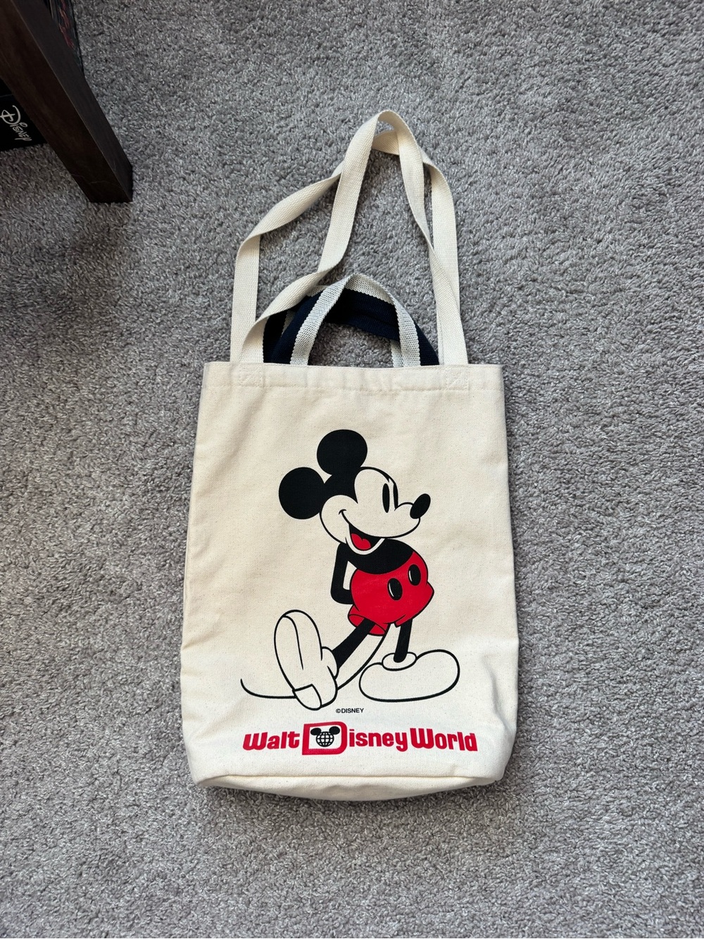 Disney Cream Canvas Tote with Red & Black Mickey Graphic